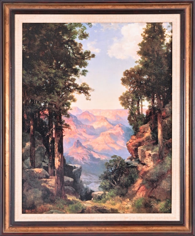 Thomas Moran Framed Grand Canyon Print: Grand Canyon landscape dated 1912. Frame measures 31" x 37"