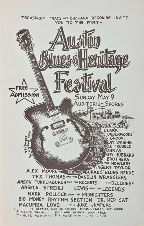 Austin Blues & Heritage Festival Poster: Poster artwork by Henry Gonzalez, 1982 Original poster from Armadillo Willy Rader's collection.