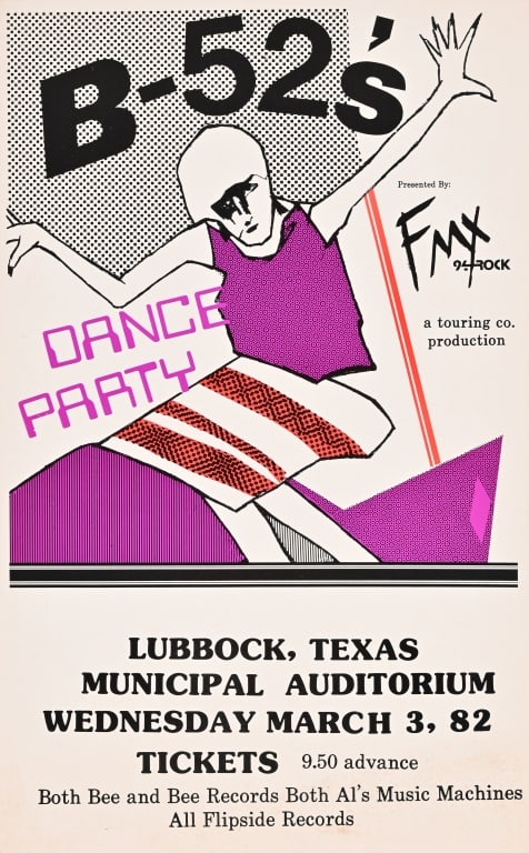 Lubbock Municipal Auditorium B-52's Poster: 10 5/8" x 17". Original poster from Armadillo Willy Rader's collection.