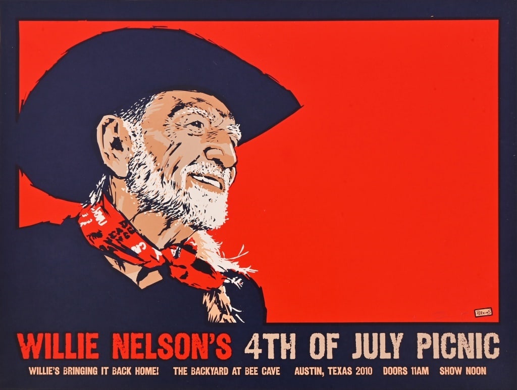 2010 Willie Nelson's 4th of July Picnic Poster: Limited edition 122/180. Signed bottom right by artist Billy Perkins.