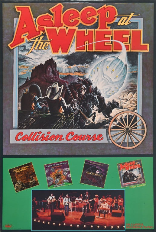 Asleep At The Wheel Collision Course Poster- 1978: Capital Records. Measures 20" x 30". Original from the personal collection of artist Rick Turner.