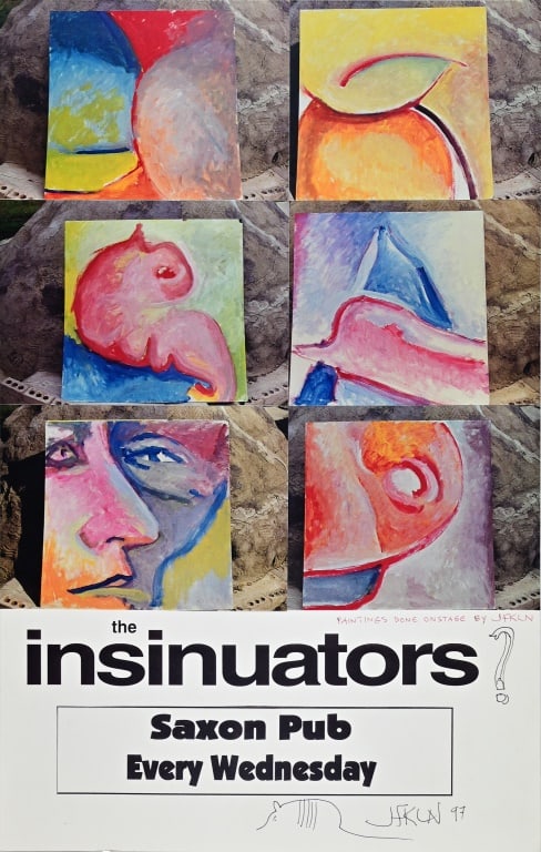 Saxon Pub, Insinuators, Jim Franklin Signed Poster: Signed by Jim Franklin 1997. 10.75" x 16.75"