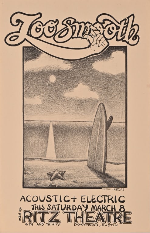 Ritz Theatre Too Smooth Poster- Jim Franklin '75: Austin, TX. Measures 11" x 17".