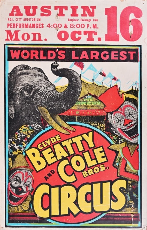 Clyde Beatty & Cole Bros. Austin TX Circus Poster (1 of 1)