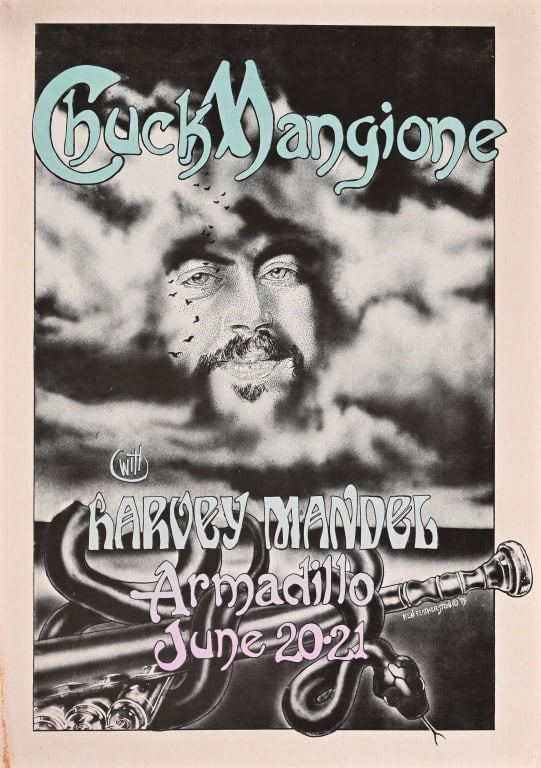 Armadillo World HQ Poster by Ken Featherston 1975: Featuring Chuck Mangione 10 1/2" x 15 1/4".