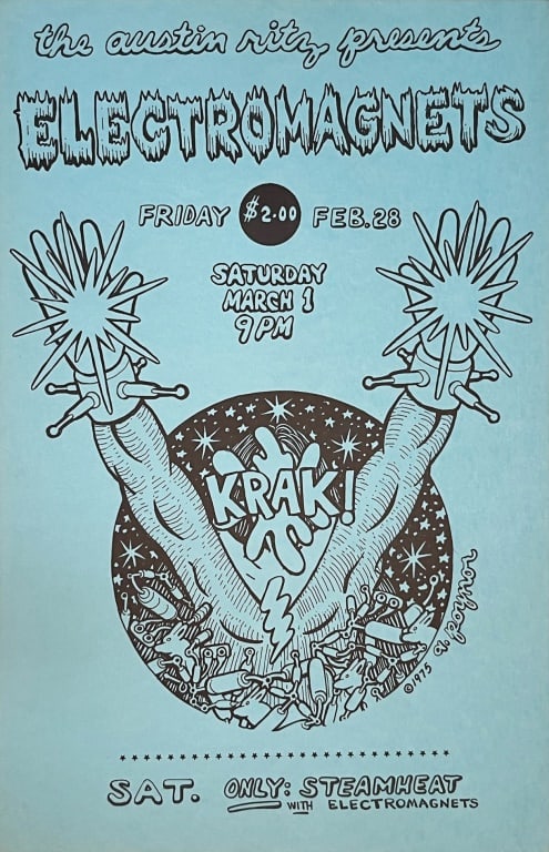 Ritz Theatre Poster by A. Poynor 1975: Featuring Electromagnets Original poster from the collection of artist Rick Turner