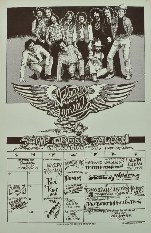 Soap Creek Saloon Calendar Kerry Awn: Featuring Asleep At The Wheel. 11" x 17"