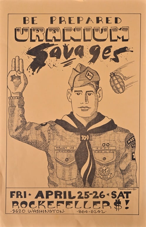 Rockefellers Uranium Savages Poster- Kerry Awn: 1980. Measures 11" x 17". Original poster from artist Rick Turner's collection.