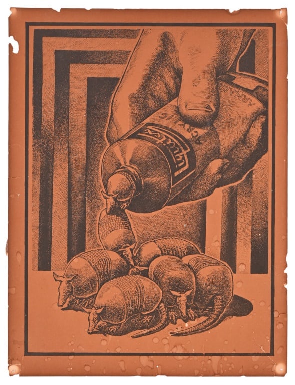 Jim Franklin "Acrylic Armadillo" Poster: Poster measures 11" x 14.5" shows edge wear & tack holes. From the personal collection of Bud Shrake