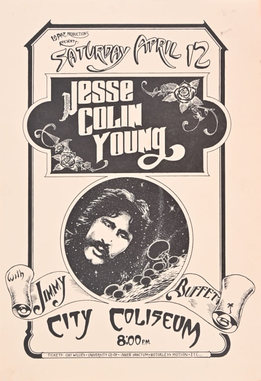Jesse Colin Young/Jimmy Buffett Poster D Garrett: City Coliseum, Austin Texas. Artwork by Danny Garrett 11 x 16