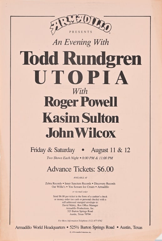 Armadillo World HQ Todd Rundgren Poster 1978 (1 of 2)