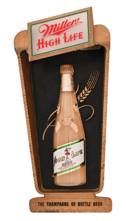 Miller High Life Beer Bottle Lighted Sign-1952: Working condition. 3" x 7.5" x 16"