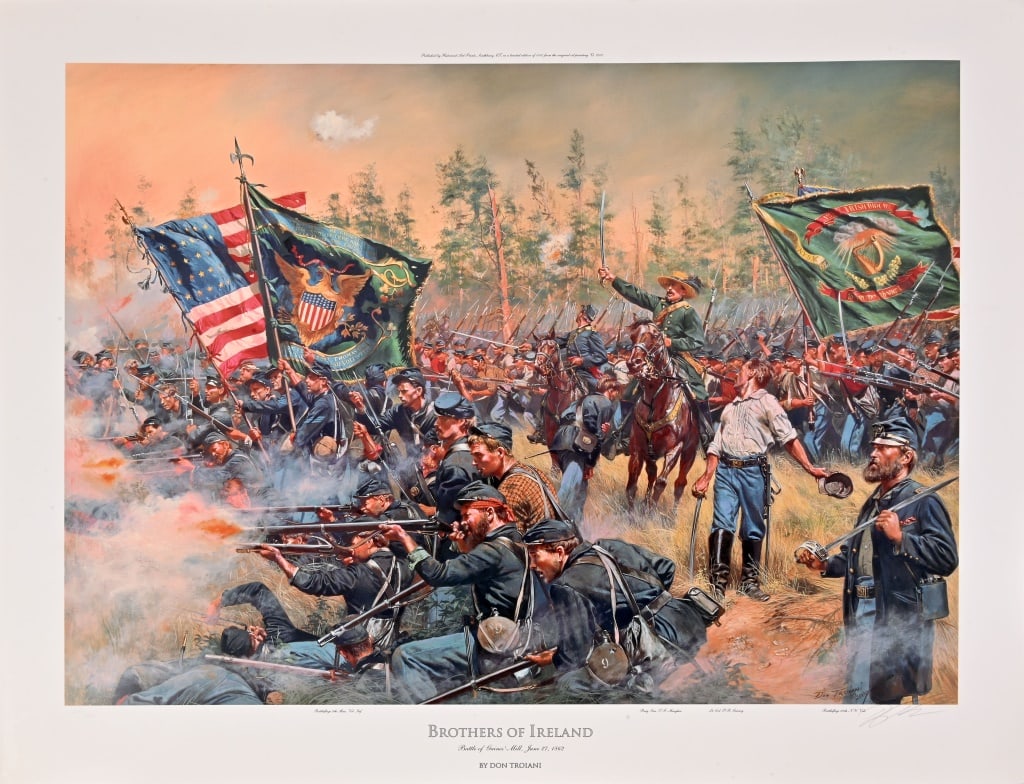 Don Troiani Civil War Print "Brothers Of Ireland": Numbered 209/1000. Battle of Gaines' Mill, June 27, 1862. Signed and dated 2000. Print measures 24 1/2" x 30 3/4".