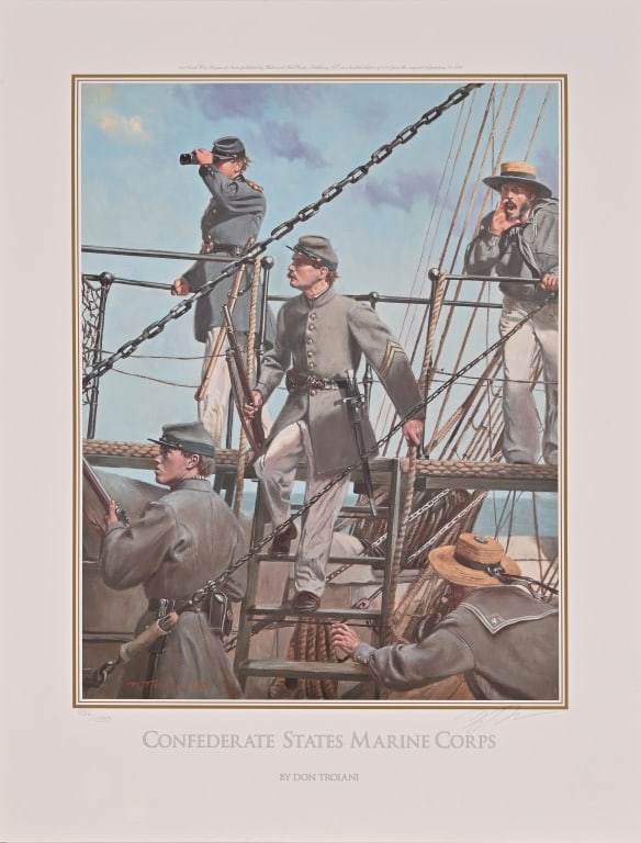 Don Troiani Confederate Marines Civil War Print: Confederate States Marine Corps". Numbered 986/1050. Comes with Certificate of Authenticity. Print measures 15 1/2" x 20". Dated 1998.