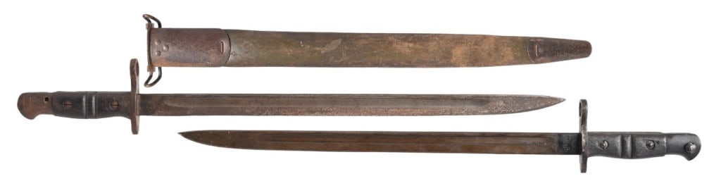 Winchester U.S. Model 1917 Bayonet Remington WWI: One is Winchester 1917 with green sheath. Blade has been sharpened. Other is Remington marked 1913 & 5-17, no sheath, with very good blade. Fits U.S. Springfield 1903, 03A3 and P17 Enfield rifles