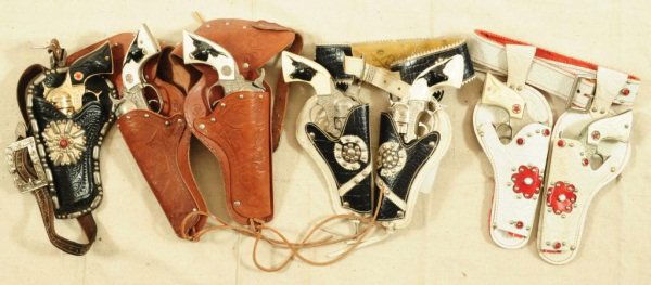 Collection of Texan Jr. Cap Gun Rigs: Made by Hubley toys. 4 belts, 7 guns.