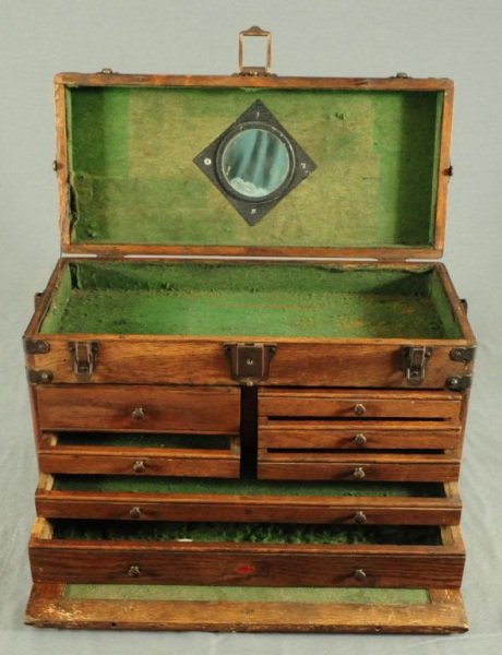 Oak Tool Box: Felt lined. 20" wide x 9" deep x 13" tall.
