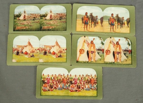 Collection of 5 Indian Stereo Viewer Cards: Collection of 5 Stereo Viewer Cards. Each Measures 7" x 3 1/2".