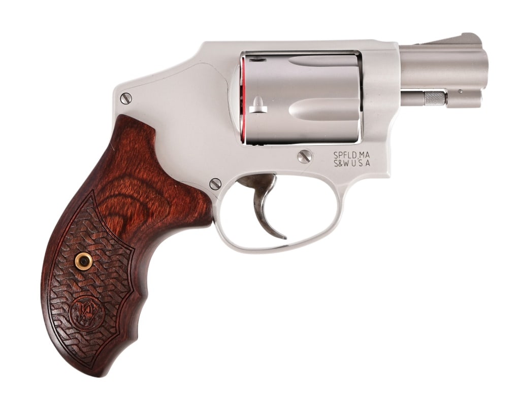 S&W Performance 642-2 Revolver .38 Special +P: S/N DPY6669. Smith & Wesson Performance Center enhanced tuned action, nice figured wood grips, 2" barrel. Like new in original S&W plastic hard case. Modern