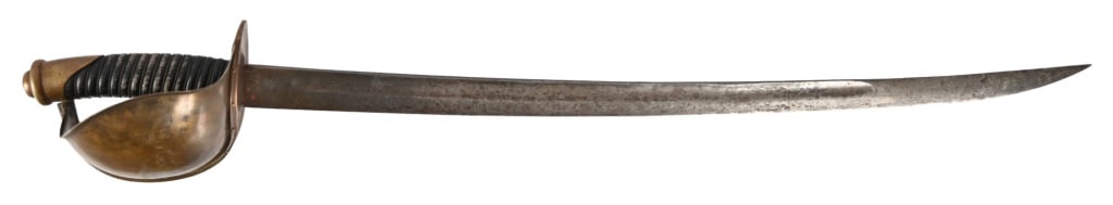Civil War Ames US M1860 Naval Cutlass: Clear Ames maker banner on blade. U.S.N. 1864 marked, other side of 26" curved blade with D.R. inspector stamp. 32" overall.