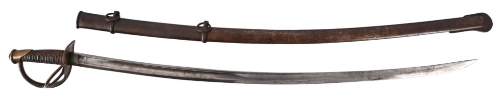 C. Hammond M1840 Cavalry Saber and Scabbard: Enlisted man saber, manufactured by C. Hammond firm of Philidelphia. Curved 35.5" blade, 45.5" overall length. Good condition.