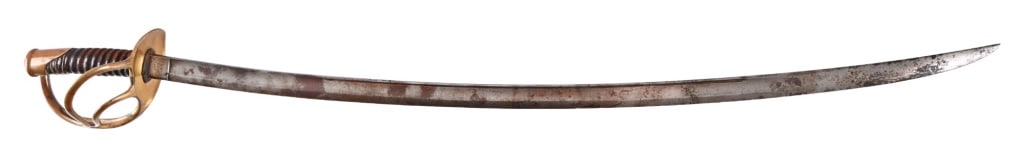US Civil War Roby M1860 Cavalry Sword d.1864: Manufactured by Christopher Roby, Chelmsford, Massachusetts. Blade measures 35", marked on right side U.S. 1864", inspector Alfred G. Manning marked "A.G.M." as well as on brass guard. Overall length 
