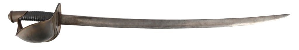 Civil War Ames US M1860 Naval Cutlass: Ames marked 26" curved blade, 1861 on other side. Brass guard marked No. 23. Overall length 32".