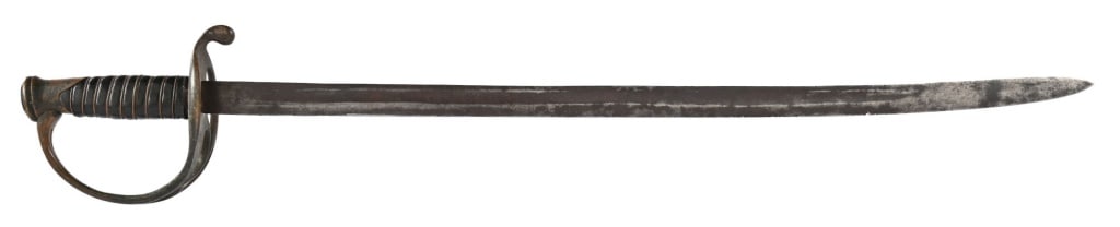 Unmarked Civil War Era Sword: Design follows Confederate Foot Officers sword. 28" slightly curved blade, 34" overall.