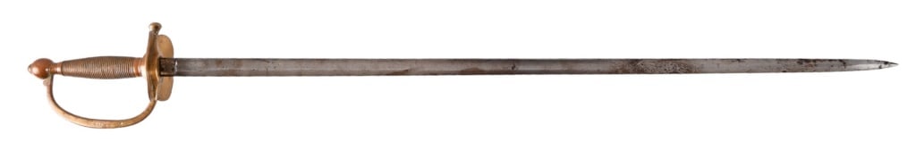 US Civil War Roby M1840 NCO Sword 1863: Manufactured by Christopher Roby Company, Chelmsford, Massachusetts. U.S. 1863 F.S.S. marked on 32" blade, and "F.S.S" on brass guard. Overall length 38.5".