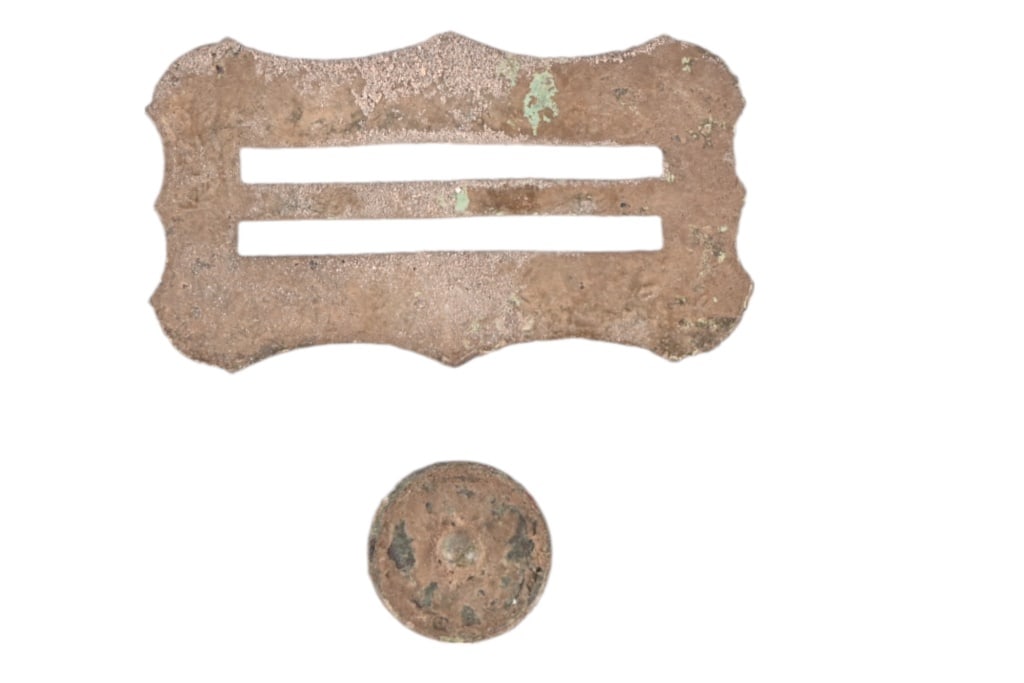 Alamo Battlefield Relics From 2008 Excavation: Uniform Button, and Brass Buckle