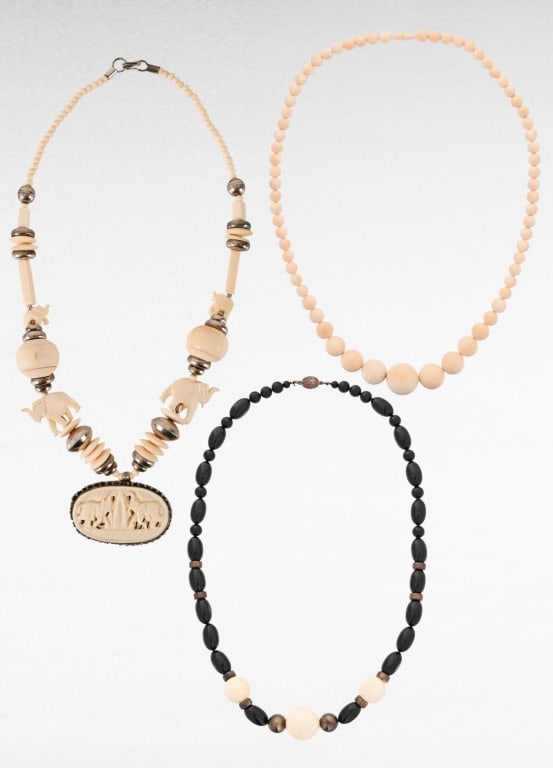 3 Ivory and Jade Necklaces: 3 Ivory and Jade Necklaces