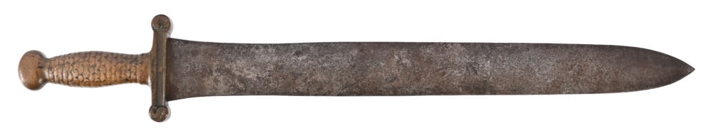 Confederate Civil War Foot Artillery Short Sword: Brass handle and guard, marked "CS". Blade length 18.5", overall length 23.75"