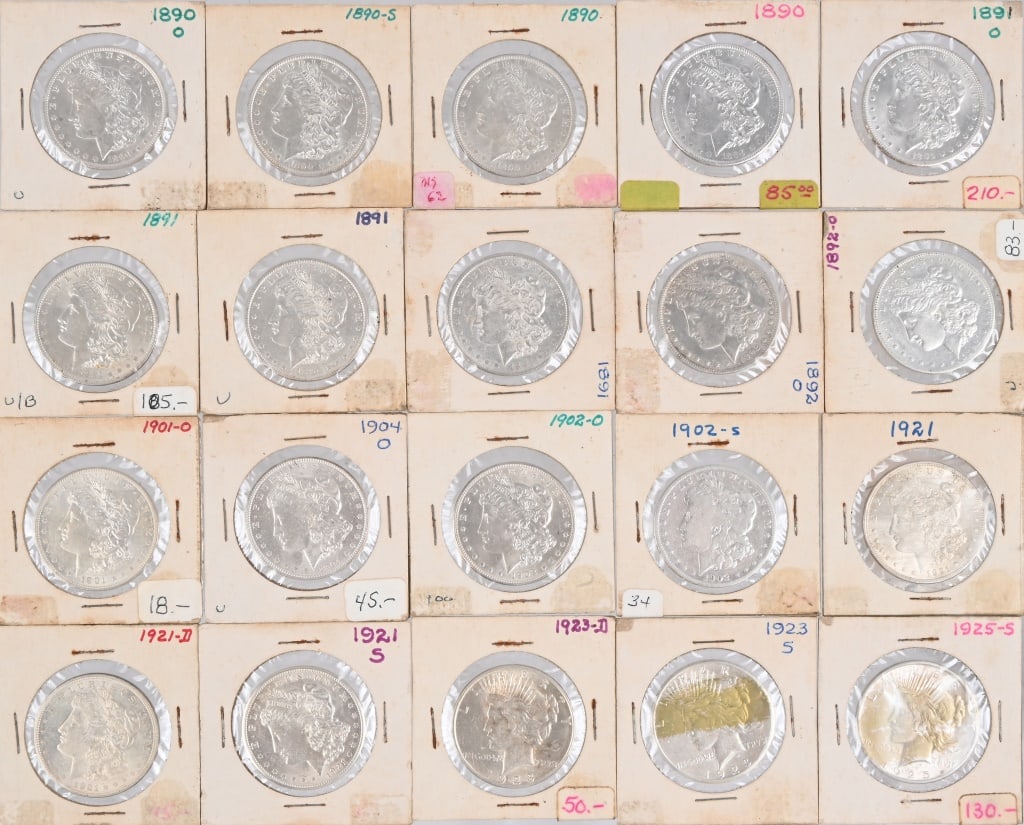 (20) Morgan And Peace Silver Dollars 1890-1925: (20) Morgan And Peace Silver Dollars 1890-1925