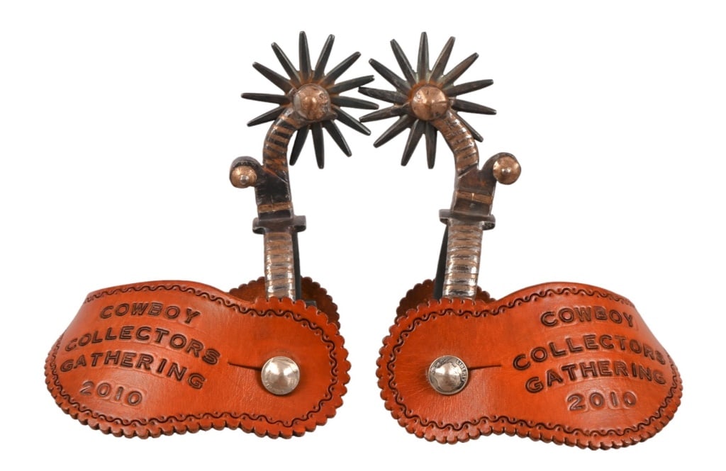 Cowboy Collectors Gathering Spurs 2010: Marked B.W Montgomery . Rowels 2 3/4". Leather tooled straps .