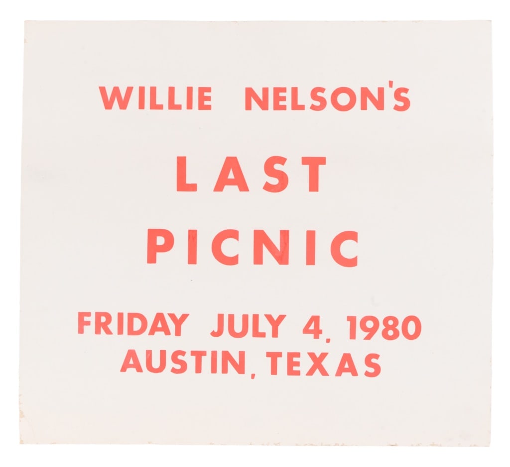 Willie Nelson's Last Picnic Poster 1980: Willie's Last Picnic Poster 21 x 24, From the collection of longtime Willie Nelson artist Steve Brooks.