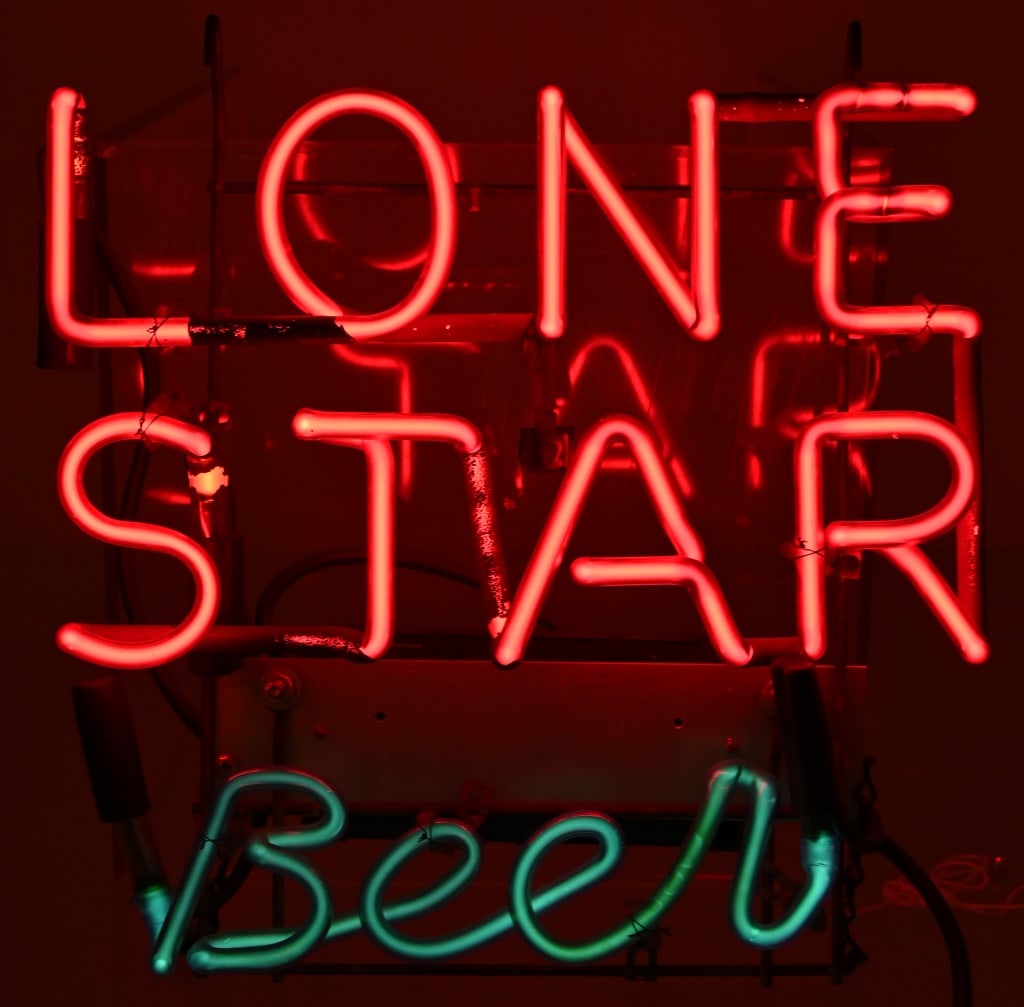 Lone Star Beer Neon Sign: Older lone star neon glass with contemporary transformer. 4 1/2" x 13" x 14".