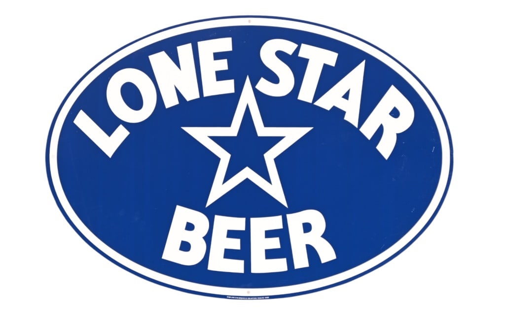 Lone Star Beer Blue Oval Tin Sign: Mint. Circa 1995, measures 23.5" x 35"