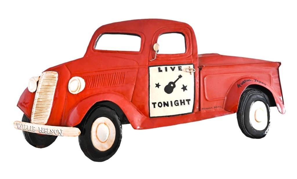 Willie Nelson Tin Truck Merch Booth Sign: Hand Painted Live Tonight. From The Franks Bros. collection. 18 1/2" x 34" x 1 3/4".