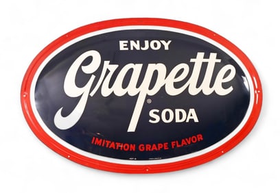 Grapette Soda Oval Enameled Tin Advertising Sign
