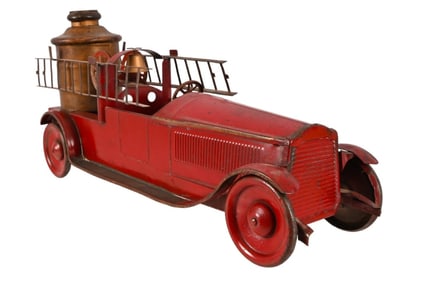 Antique Pressed Steel Fire Truck w/ Water Tank