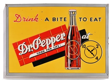 Dr. Pepper Drink A Bite To Eat Embossed Tin Sign