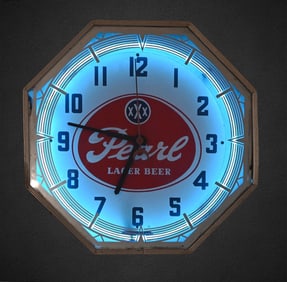Pearl Beer 1960 Octagon Neon Advertising Clock