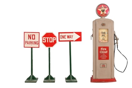 Vintage Pedal Car Toy Traffic Signs & Gas Pump