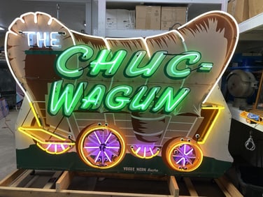 Original Chuc-Wagon Neon Over Porcelain Sign