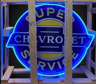 Chevy Super Service Neon Porcelain Dealership Sign