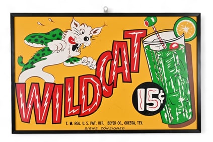Wildcat Soda Texas Advertising Masonite Sign