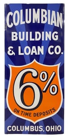 Columbian Building & Loan Porcelain Sign 6% Loans