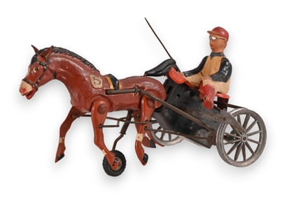 Antique Windup Toy Arabian Harness Racing Trotter