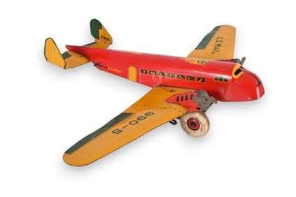 Marx Toys Wind Up Tin US Mail Airplane