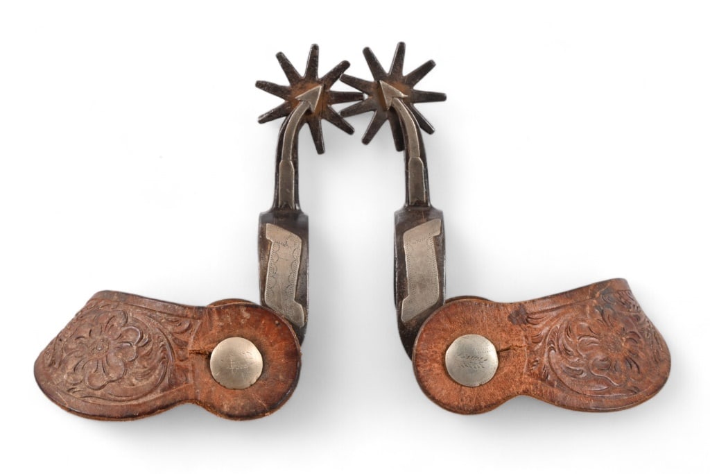 Rare Kelly & Crockett Marked Double Mounted Spurs: Arrow shank double mounted spurs, K&C maker marked for early 1920's Kelly & Crockett.